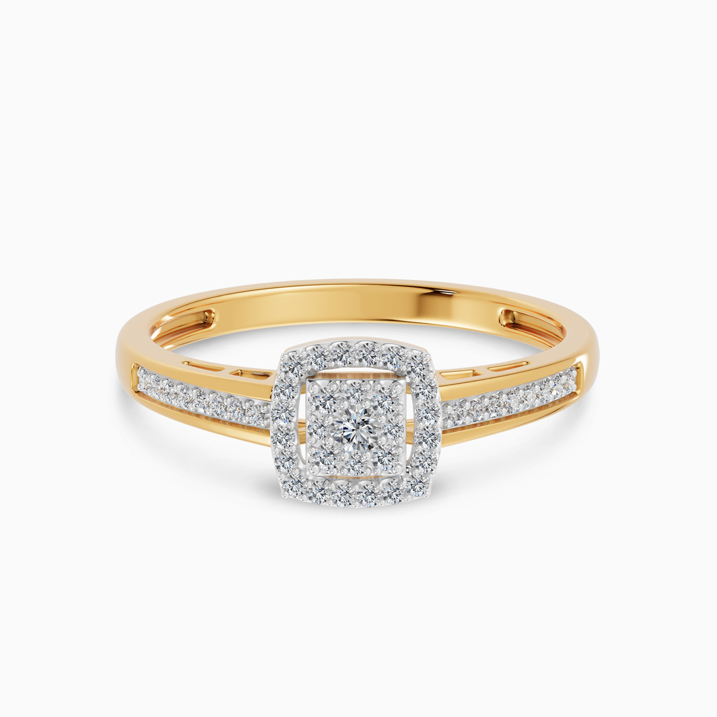 Cushion Cluster Diamond Twin Ring in 18K Gold - 4 Cushion Cluster Diamond Twin Ring in 18K Gold - 4