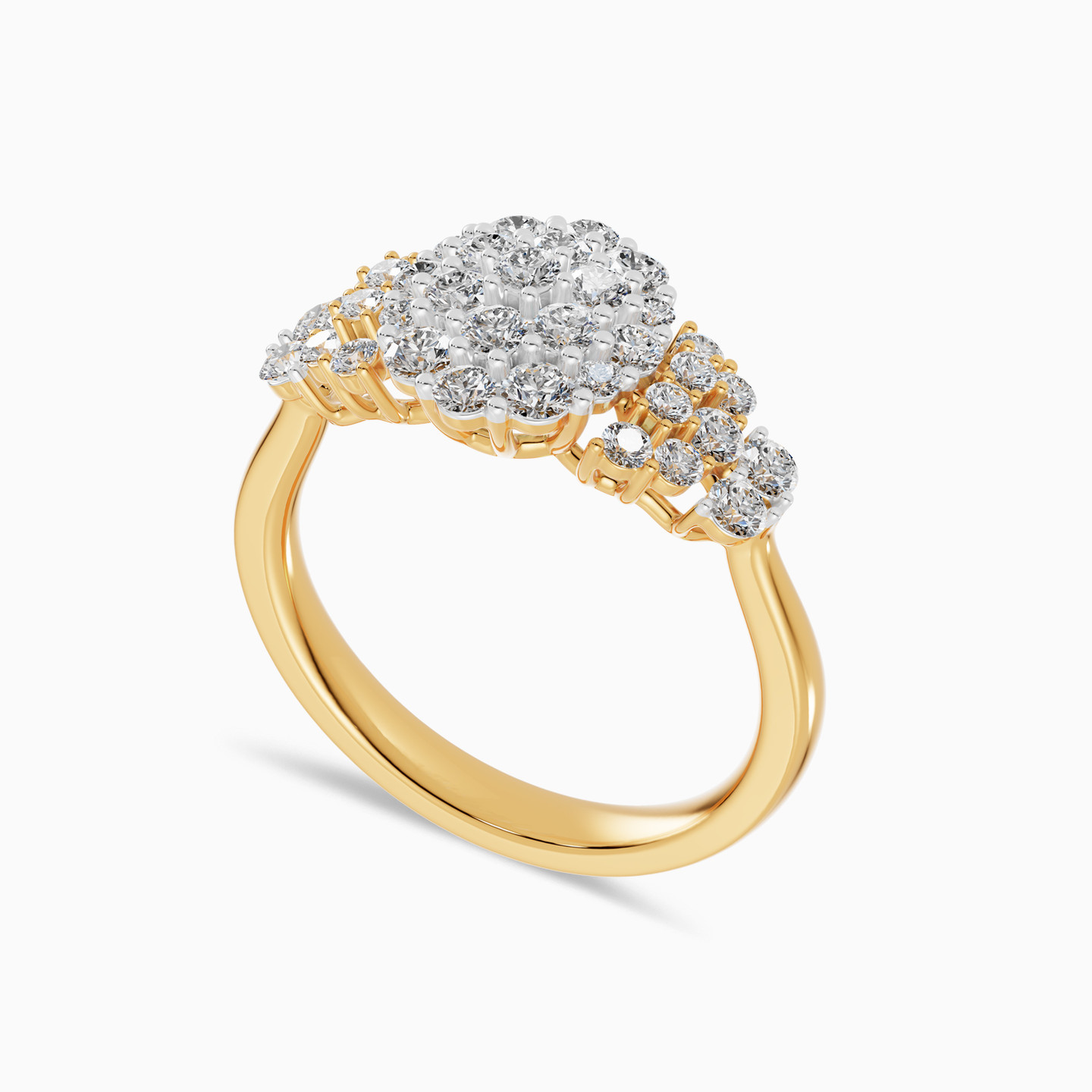Oval Cluster & Graduating Sides Diamond Ring in 18K Gold - 3 Oval Cluster & Graduating Sides Diamond Ring in 18K Gold - 3