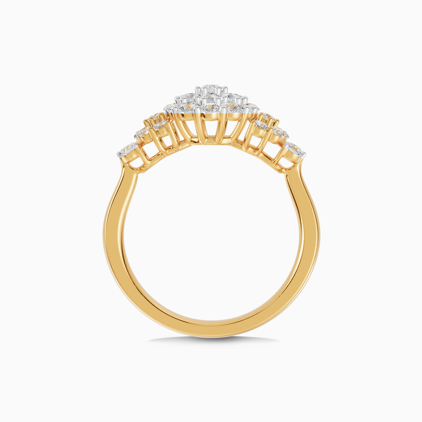 Oval Cluster & Graduating Sides Diamond Ring in 18K Gold - 4 Oval Cluster & Graduating Sides Diamond Ring in 18K Gold - 4