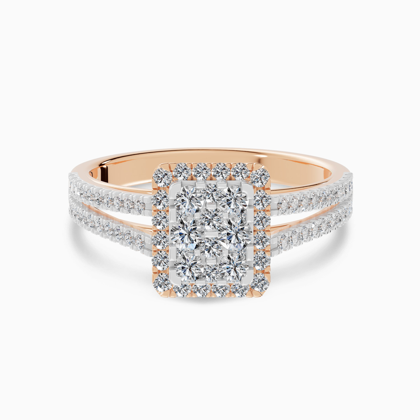 Rectangular Cluster Diamond Split Shank Ring in 18K Gold Rectangular Cluster Diamond Split Shank Ring in 18K Gold
