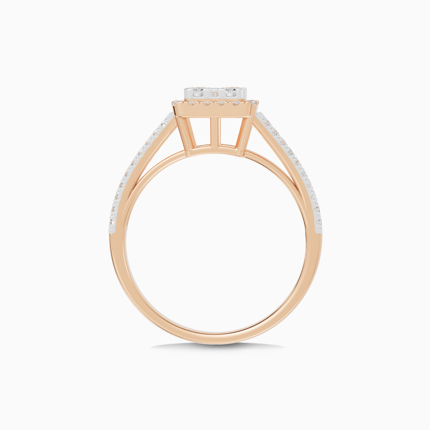 Rectangular Cluster Diamond Split Shank Ring in 18K Gold - 4 Rectangular Cluster Diamond Split Shank Ring in 18K Gold - 4