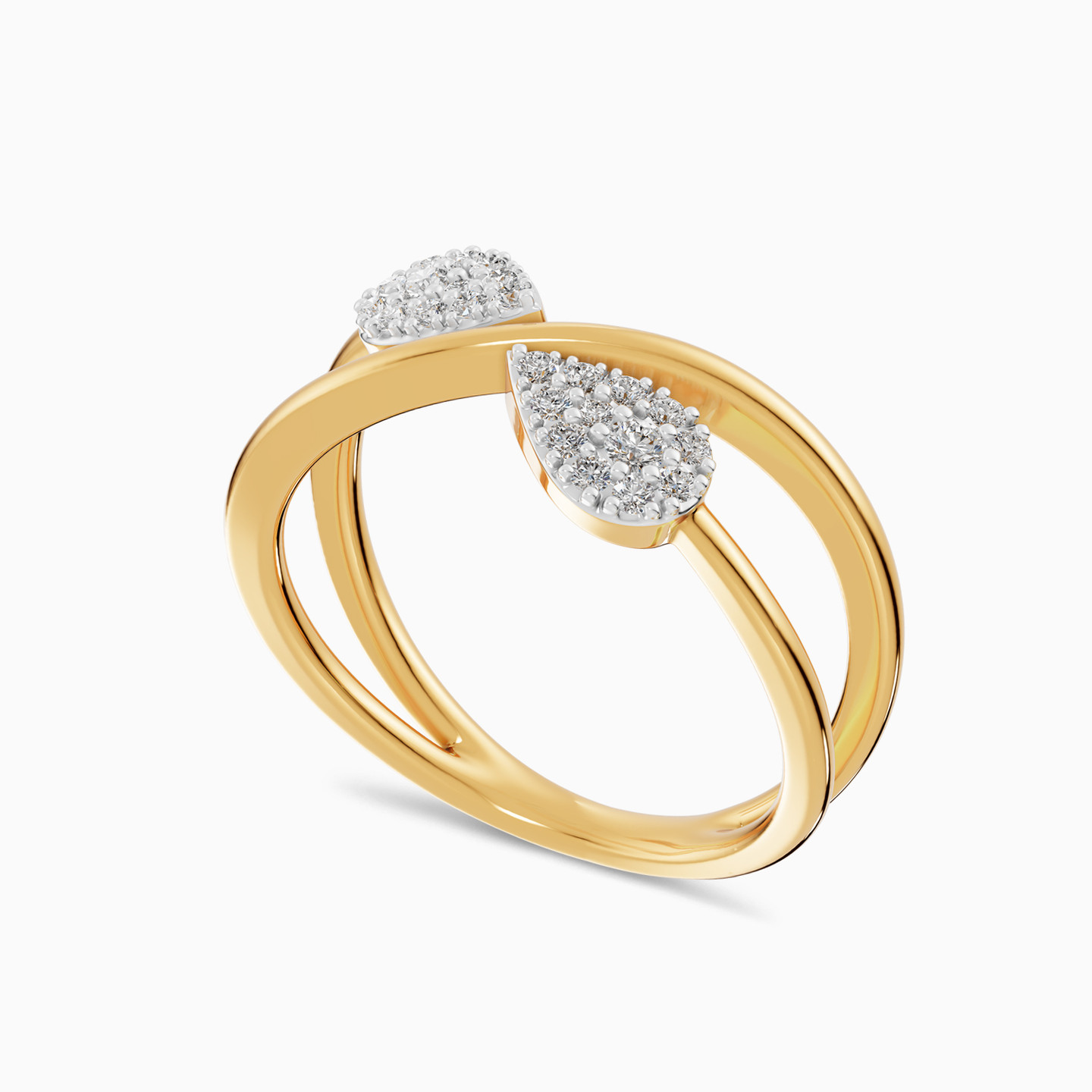 Pear Diamond Cross Over Ring in 18K Gold - 3 Pear Diamond Cross Over Ring in 18K Gold - 3
