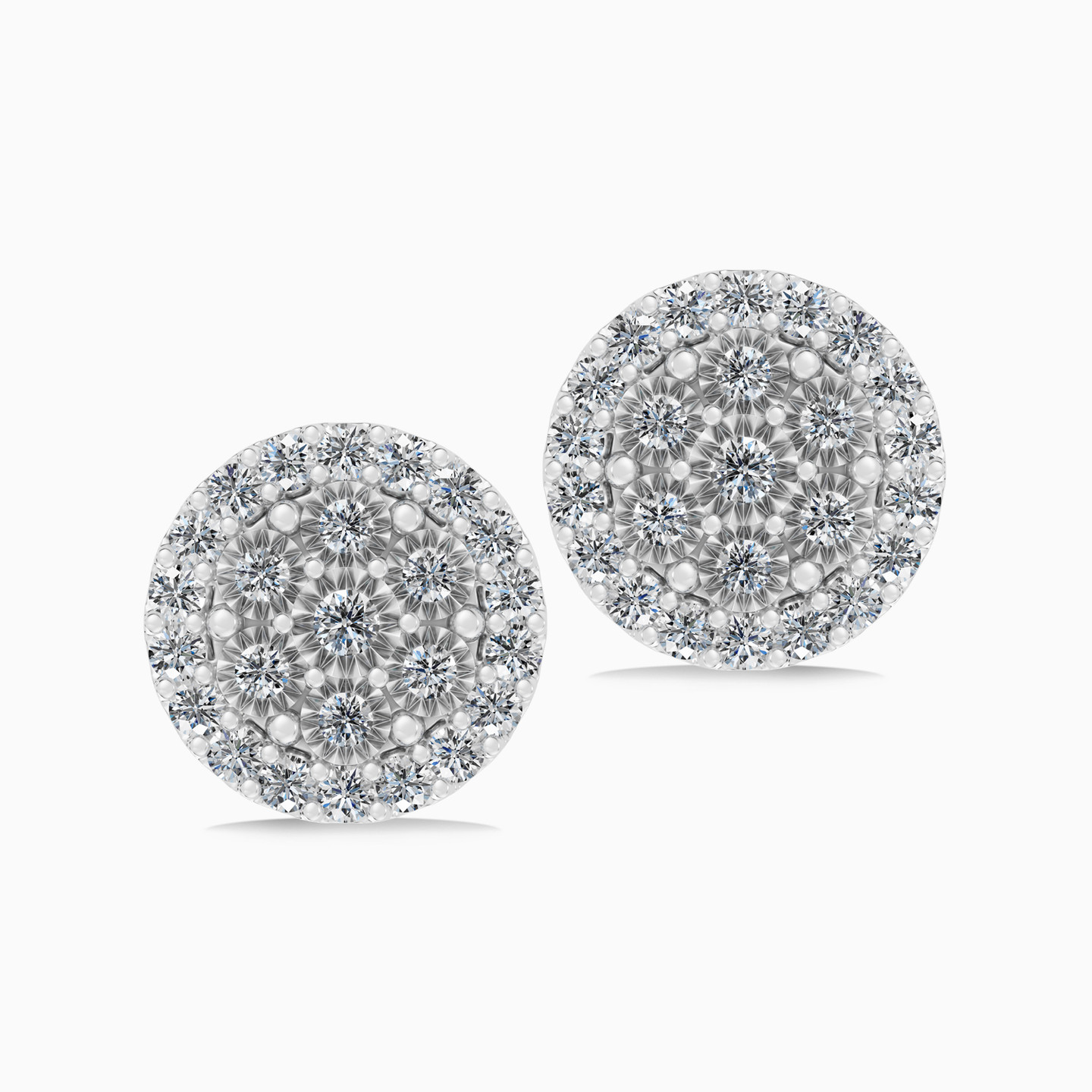 Floral Cluster Round Halo Diamond Stud Earrings in 18K Gold - 3 Floral Cluster Round Halo Diamond Stud Earrings in 18K Gold - 3