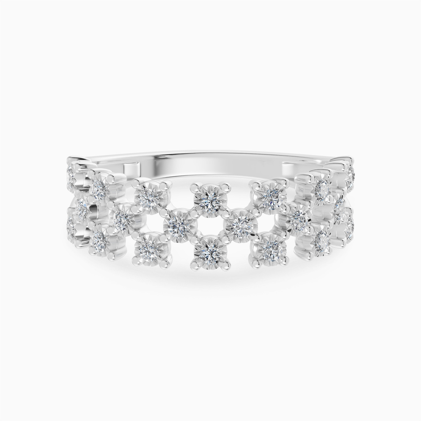 Three Row Brick Diamond Ring in 18K Gold Three Row Brick Diamond Ring in 18K Gold