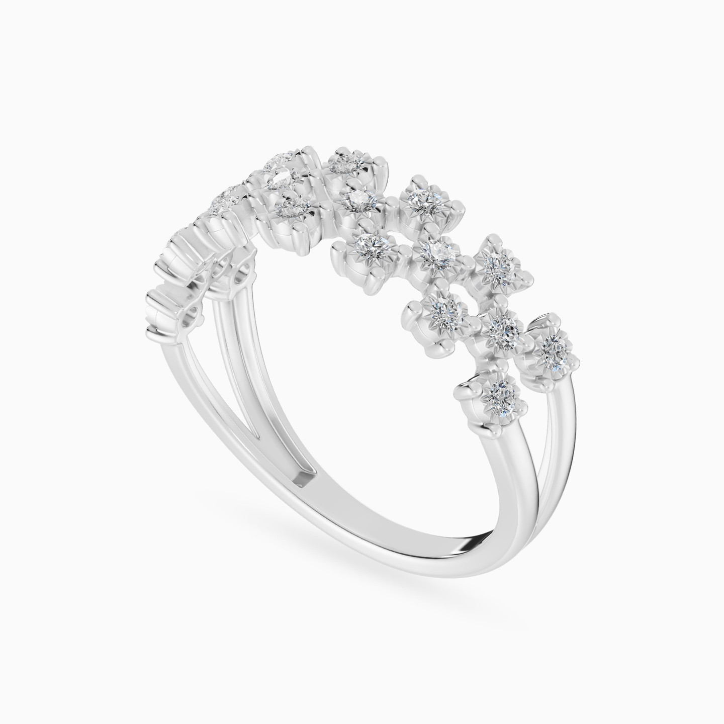 Three Row Brick Diamond Ring in 18K Gold - 3 Three Row Brick Diamond Ring in 18K Gold - 3