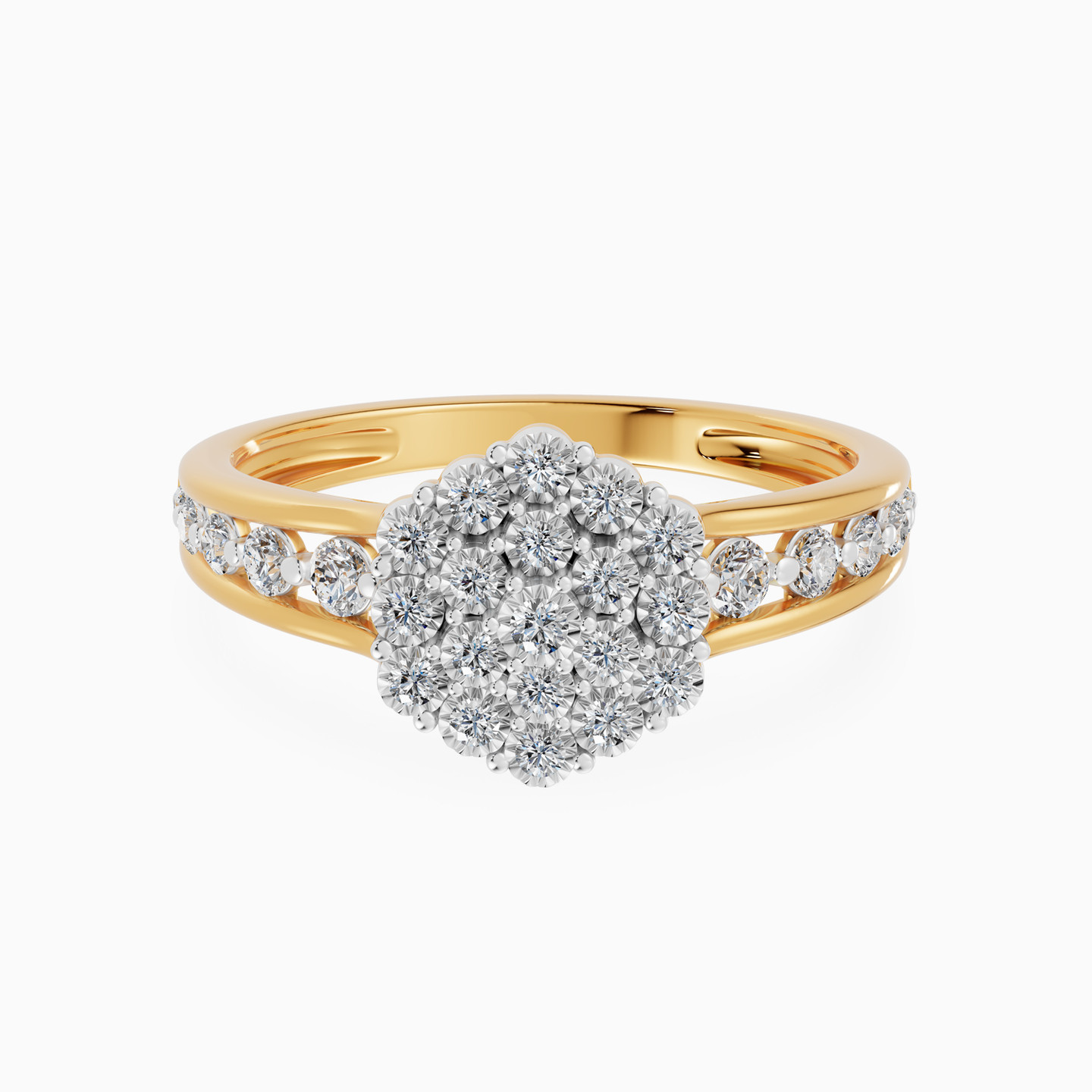 Hexagonal Flower Cluster Diamond Channel Set Ring in 18K Gold Hexagonal Flower Cluster Diamond Channel Set Ring in 18K Gold