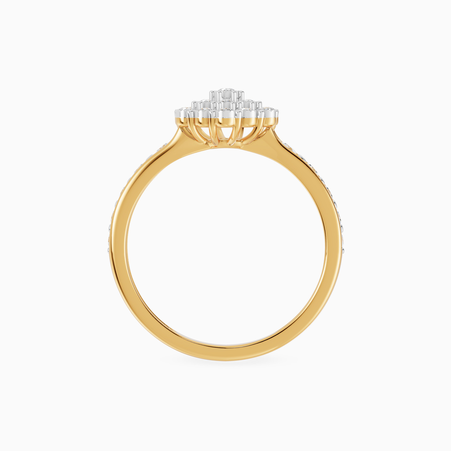 Hexagonal Flower Cluster Diamond Channel Set Ring in 18K Gold - 4 Hexagonal Flower Cluster Diamond Channel Set Ring in 18K Gold - 4