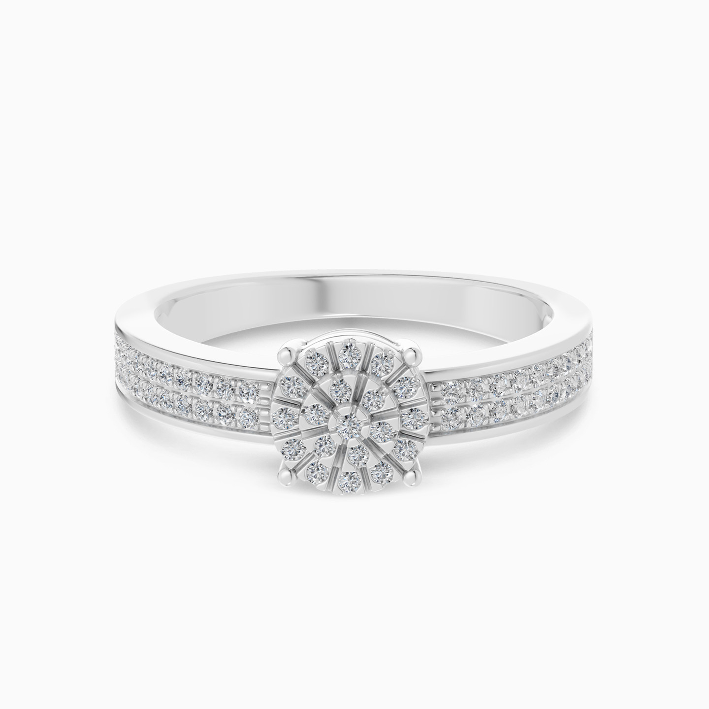 Round Cluster & Double Rows Diamond Ring in 18K Gold Round Cluster & Double Rows Diamond Ring in 18K Gold