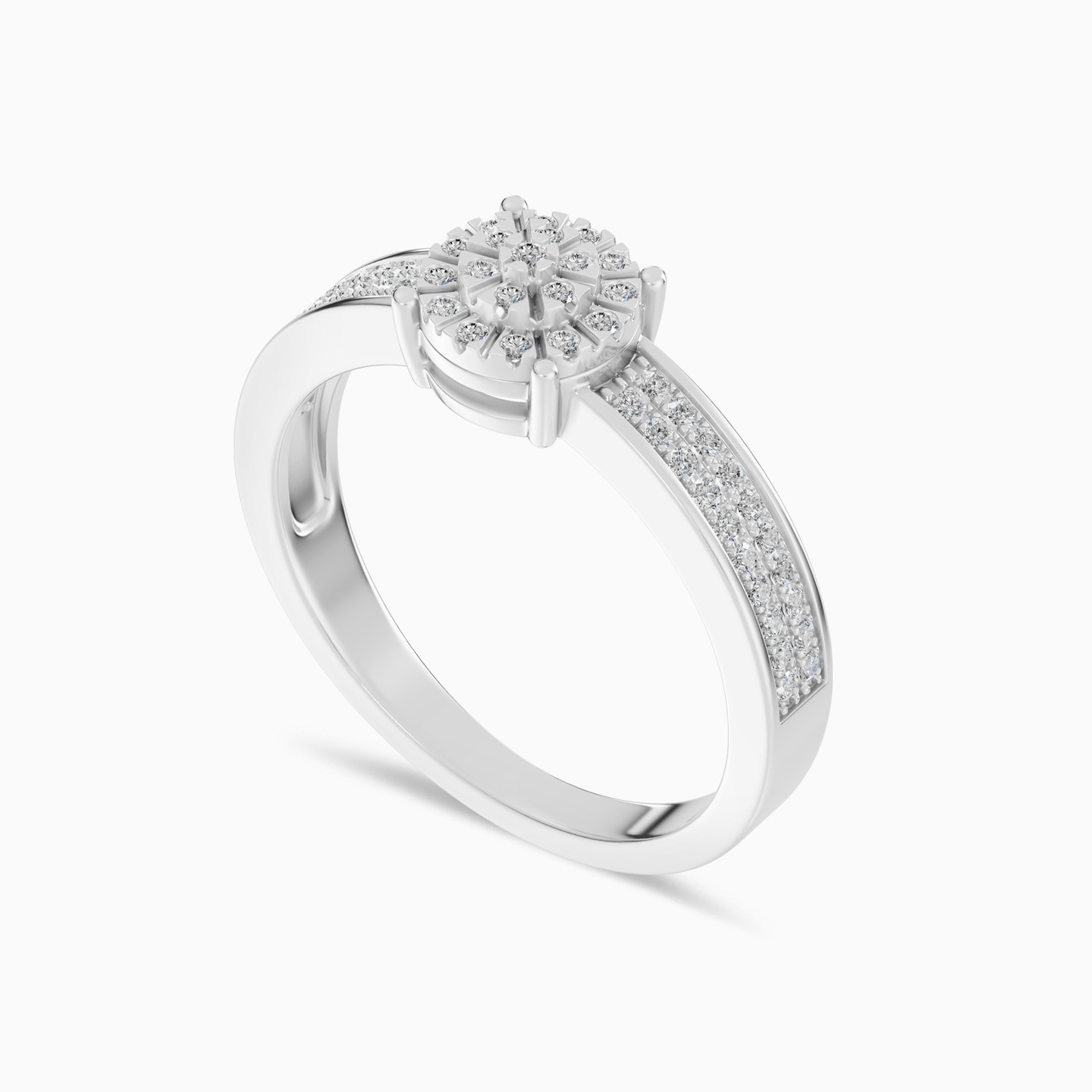 Round Cluster & Double Rows Diamond Ring in 18K Gold - 3 Round Cluster & Double Rows Diamond Ring in 18K Gold - 3