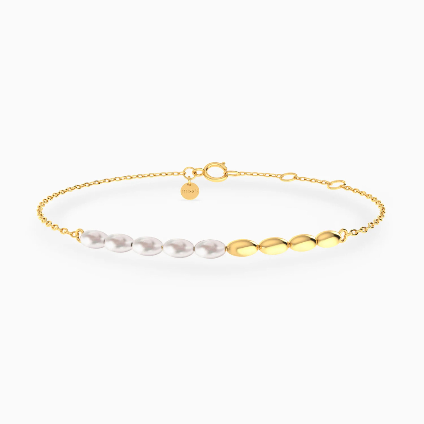 Oval Beads & Pearl Chain Bracelet in 18K Gold Oval Beads & Pearl Chain Bracelet in 18K Gold