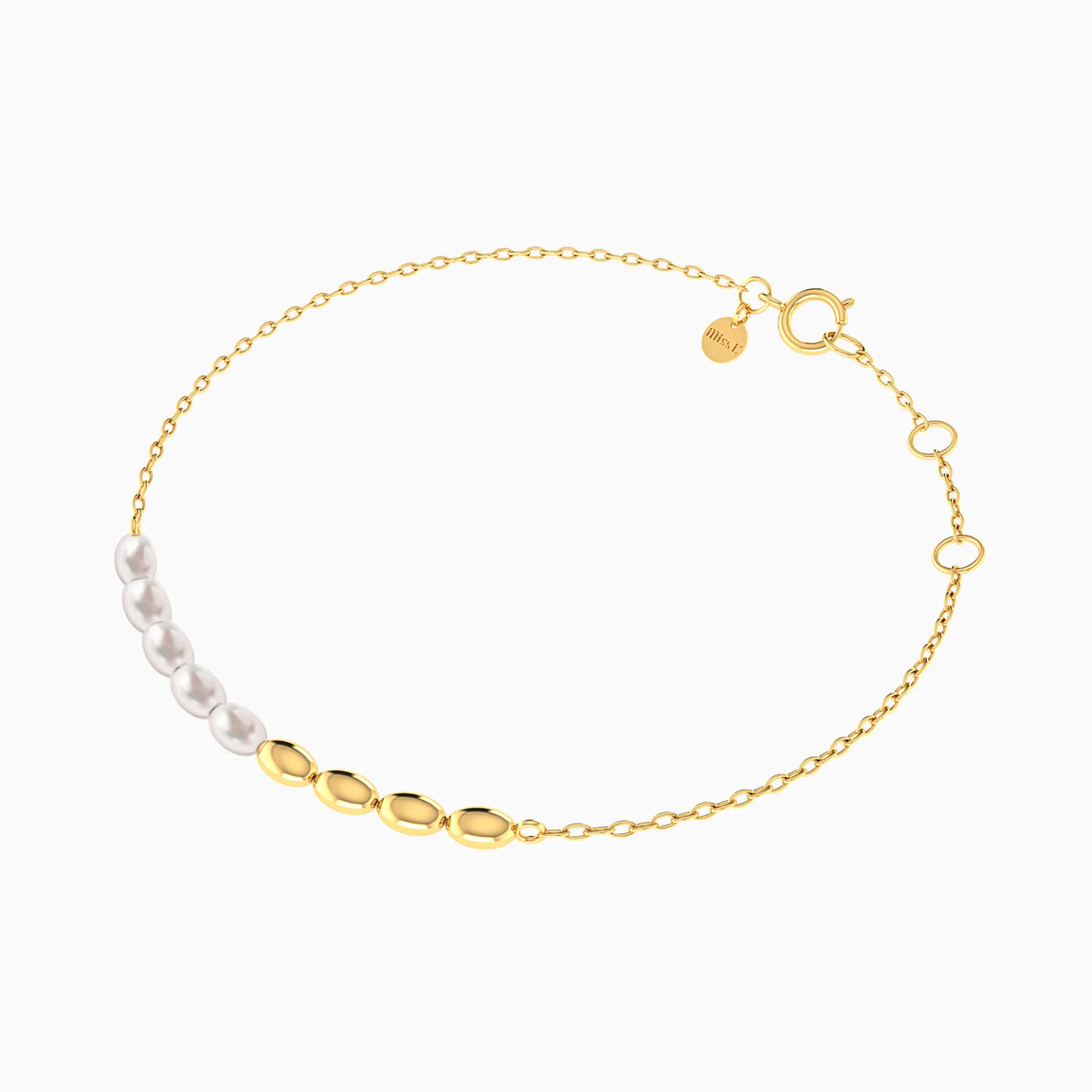 Oval Beads & Pearl Chain Bracelet in 18K Gold - 3 Oval Beads & Pearl Chain Bracelet in 18K Gold - 3