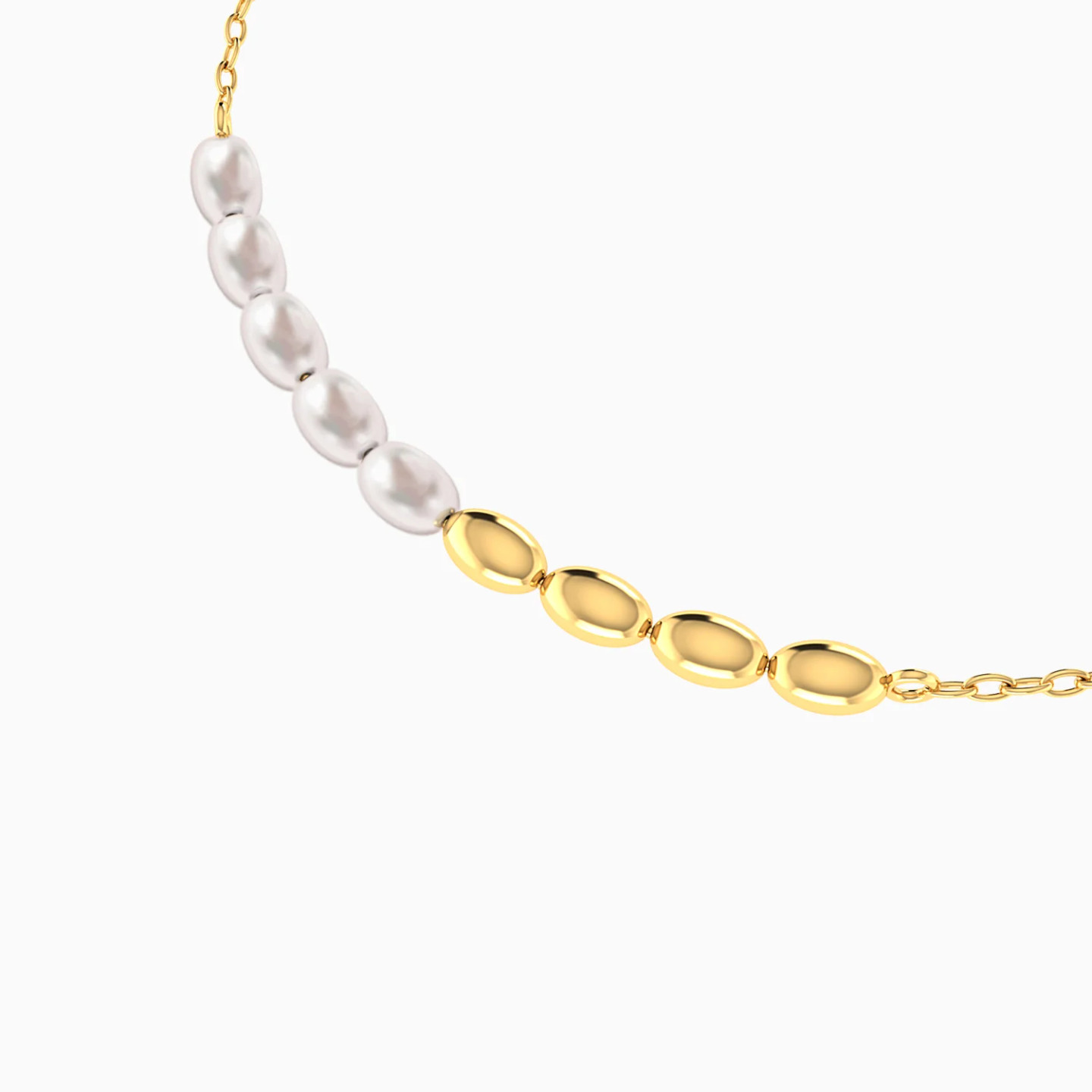 Oval Beads & Pearl Chain Bracelet in 18K Gold - 4 Oval Beads & Pearl Chain Bracelet in 18K Gold - 4