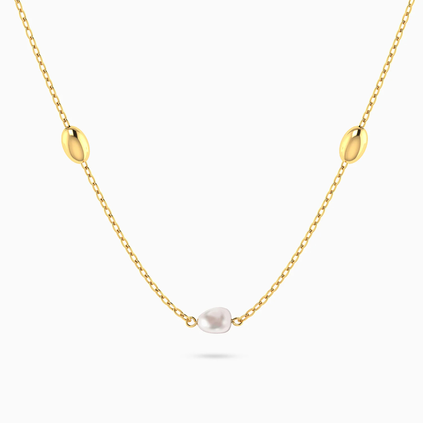 Oval Beads & Pearl Necklace in 18K Gold Oval Beads & Pearl Necklace in 18K Gold