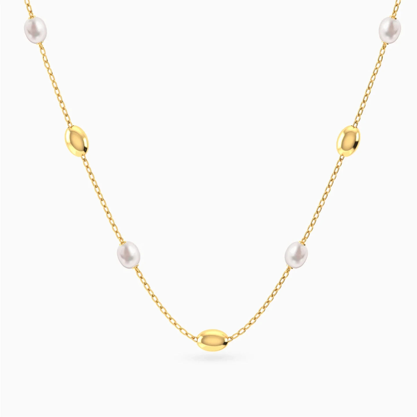 Spaced Oval Beads & Pearls Necklace in 18K Gold Spaced Oval Beads & Pearls Necklace in 18K Gold