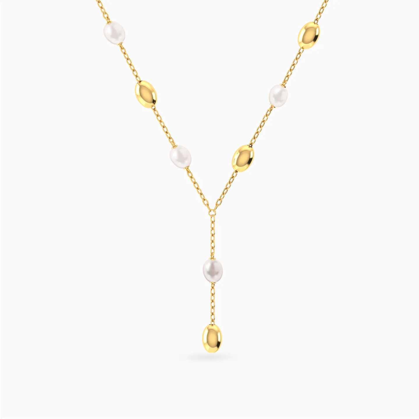 Drop Oval Beads & Pearls Necklace in 18K Gold Drop Oval Beads & Pearls Necklace in 18K Gold