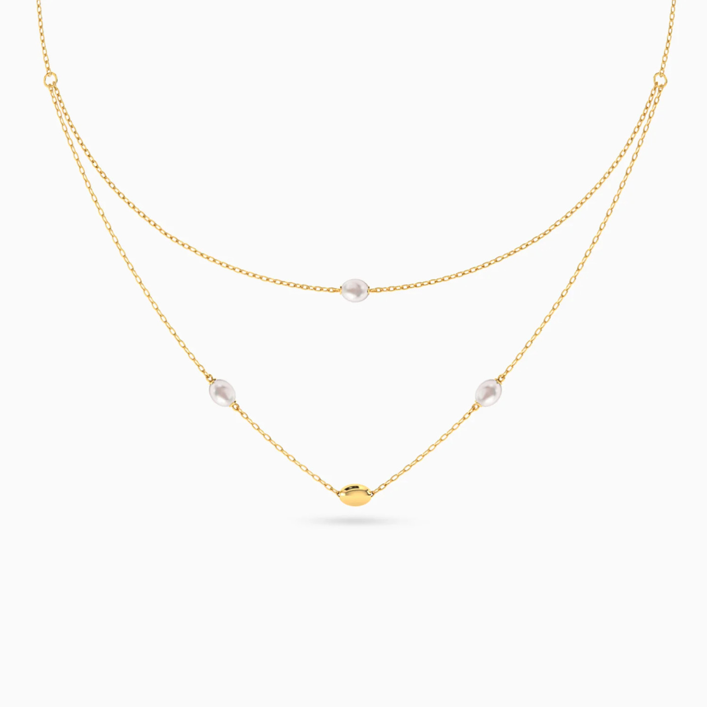 Layered Oval Beads & Pearls Necklace in 18K Gold Layered Oval Beads & Pearls Necklace in 18K Gold