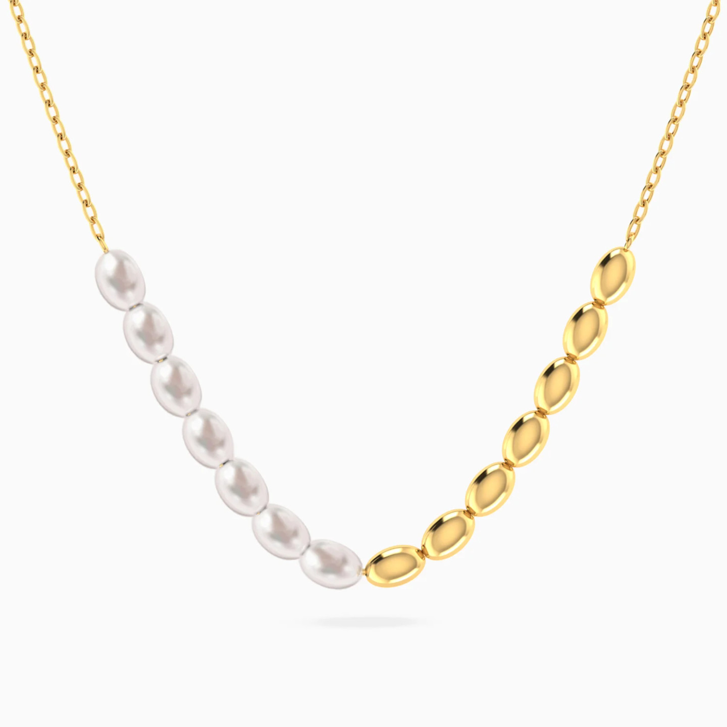 Oval Beads & Pearls Necklace in 18K Gold Oval Beads & Pearls Necklace in 18K Gold