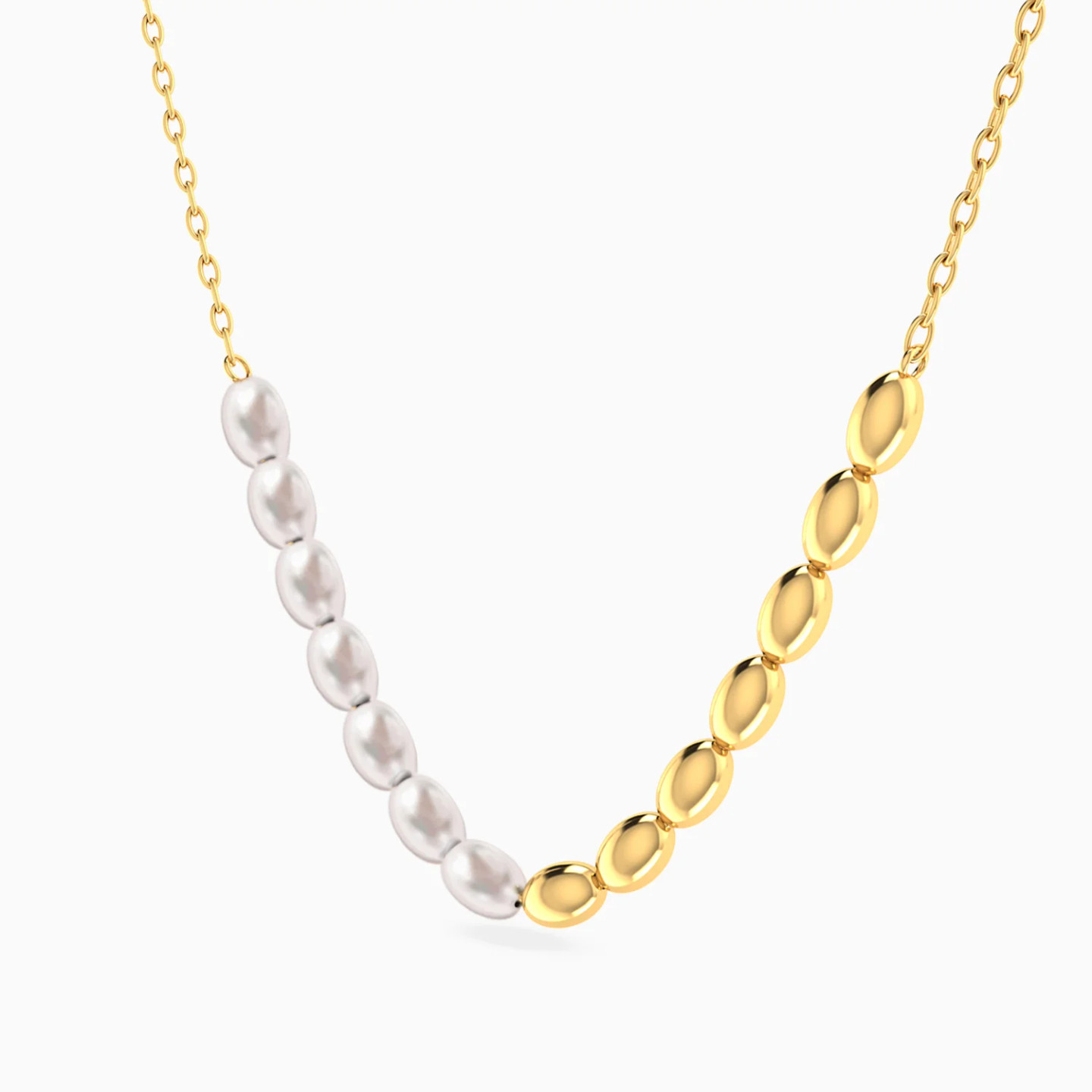 Oval Beads & Pearls Necklace in 18K Gold - 2 Oval Beads & Pearls Necklace in 18K Gold - 2