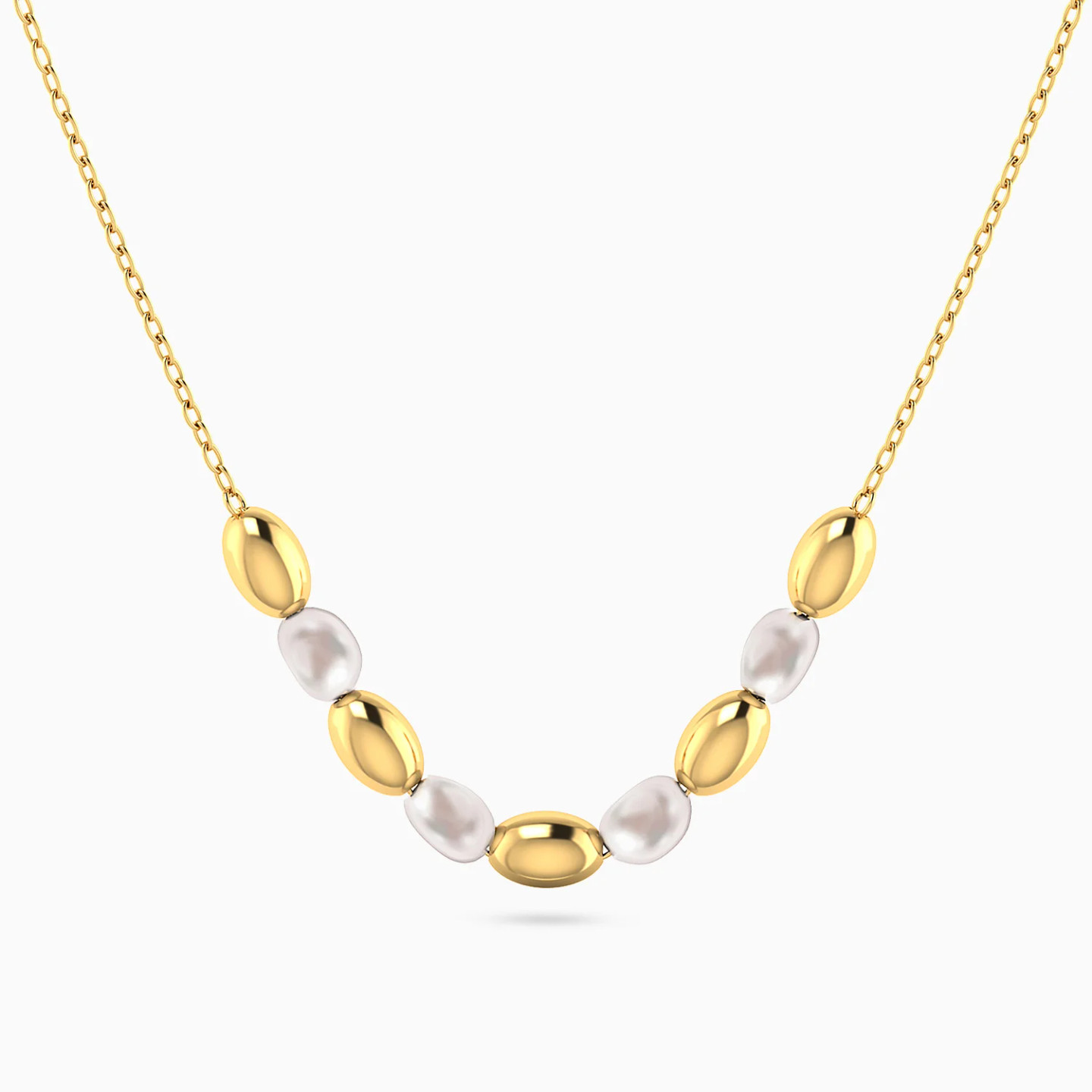 Alternating Oval Beads & Pearls Necklace in 18K Gold Alternating Oval Beads & Pearls Necklace in 18K Gold