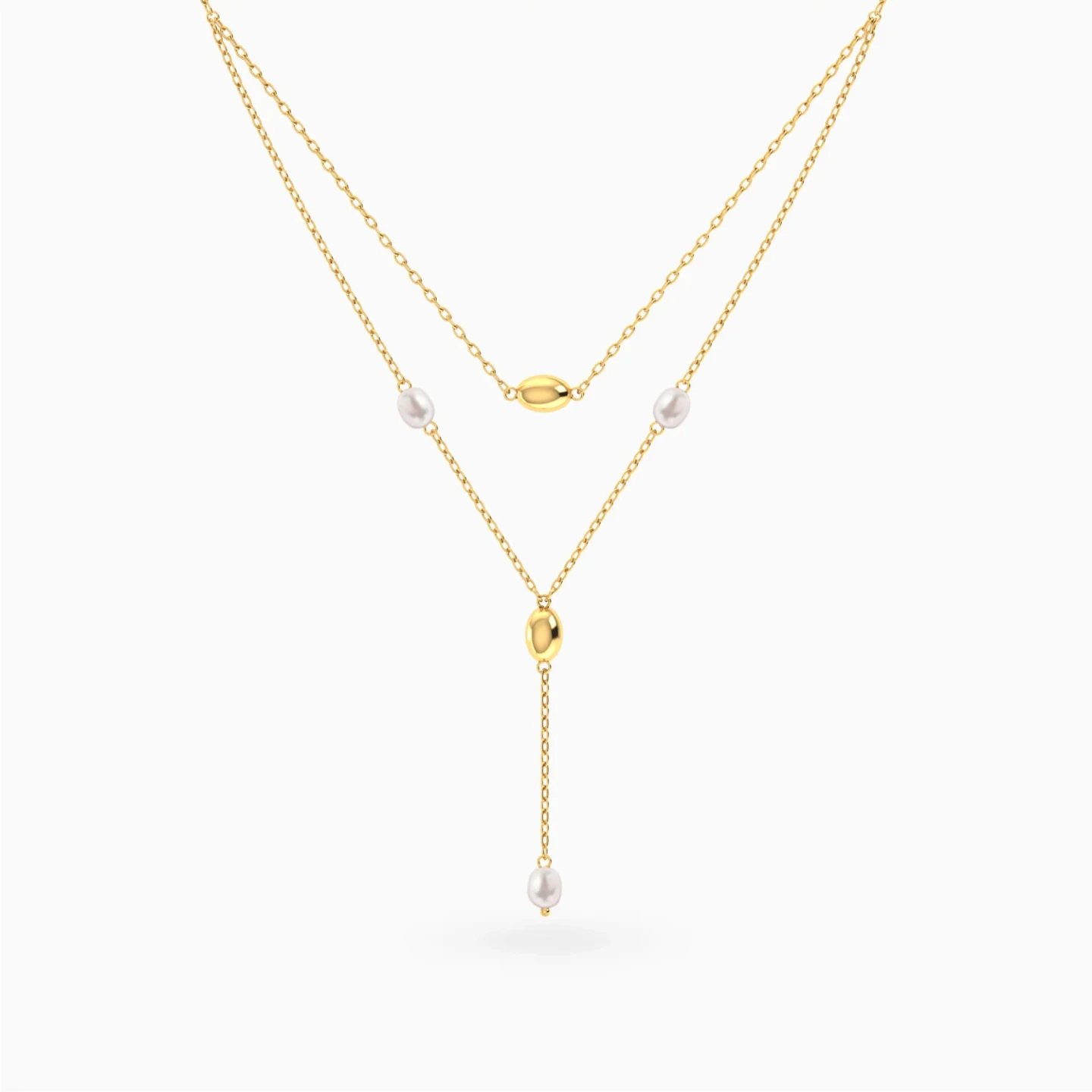Oval Beads & Pearls Layered Necklace in 18K Gold Oval Beads & Pearls Layered Necklace in 18K Gold