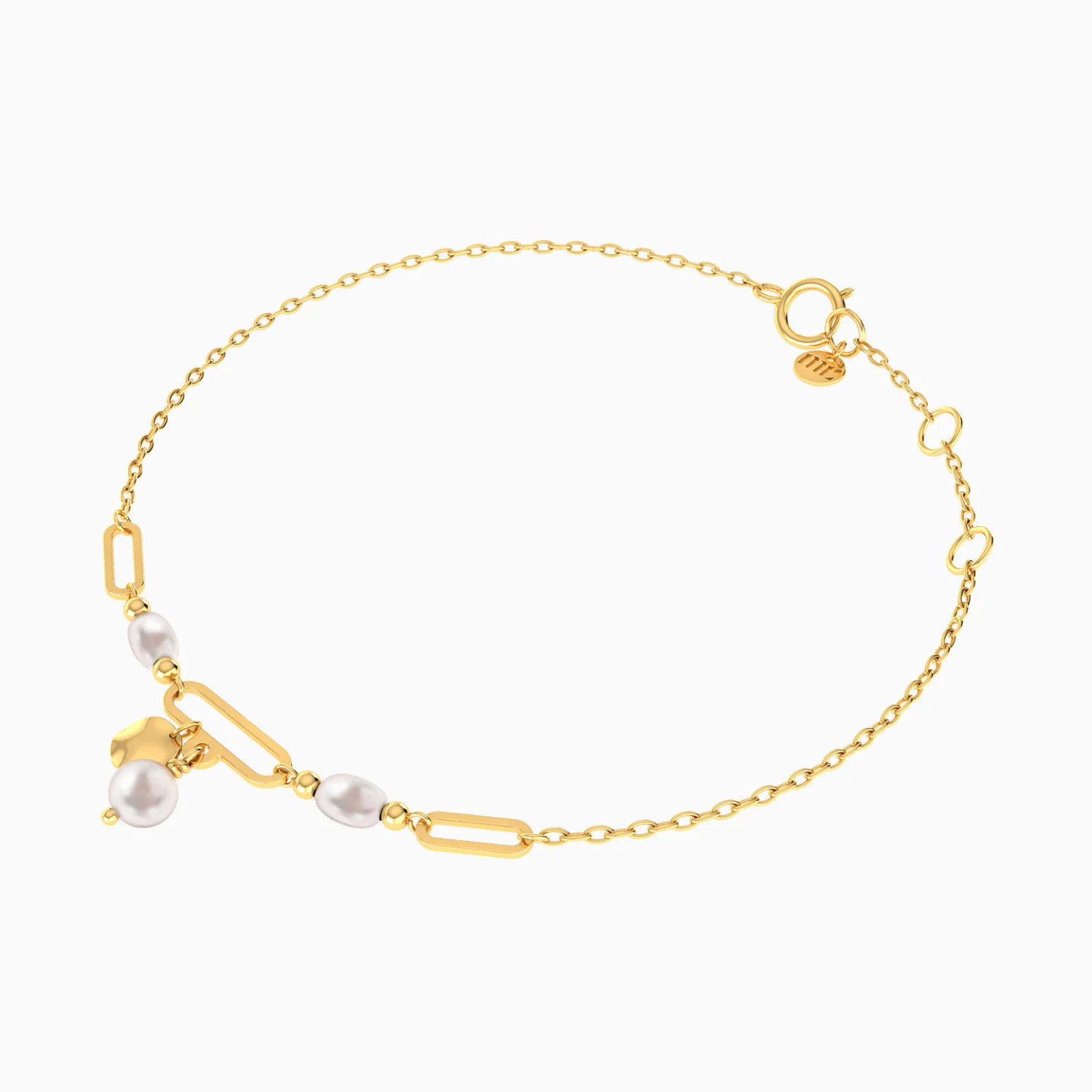 Round Disc & Pearls Chain Bracelet in 18K Gold - 3 Round Disc & Pearls Chain Bracelet in 18K Gold - 3