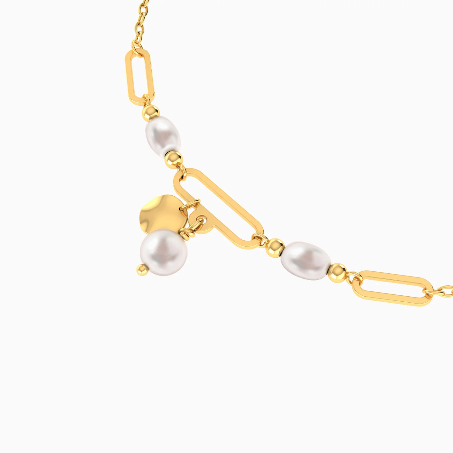 Round Disc & Pearls Chain Bracelet in 18K Gold - 4 Round Disc & Pearls Chain Bracelet in 18K Gold - 4