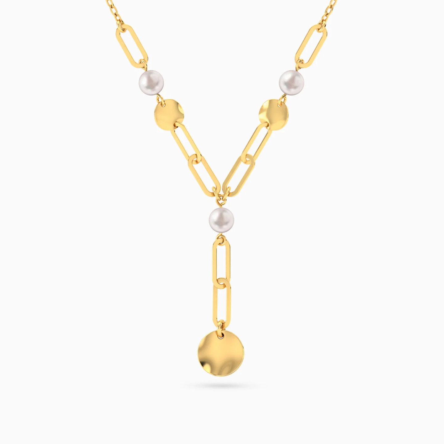Round Discs Pearl Lariart Necklace in 18K Gold Round Discs Pearl Lariart Necklace in 18K Gold