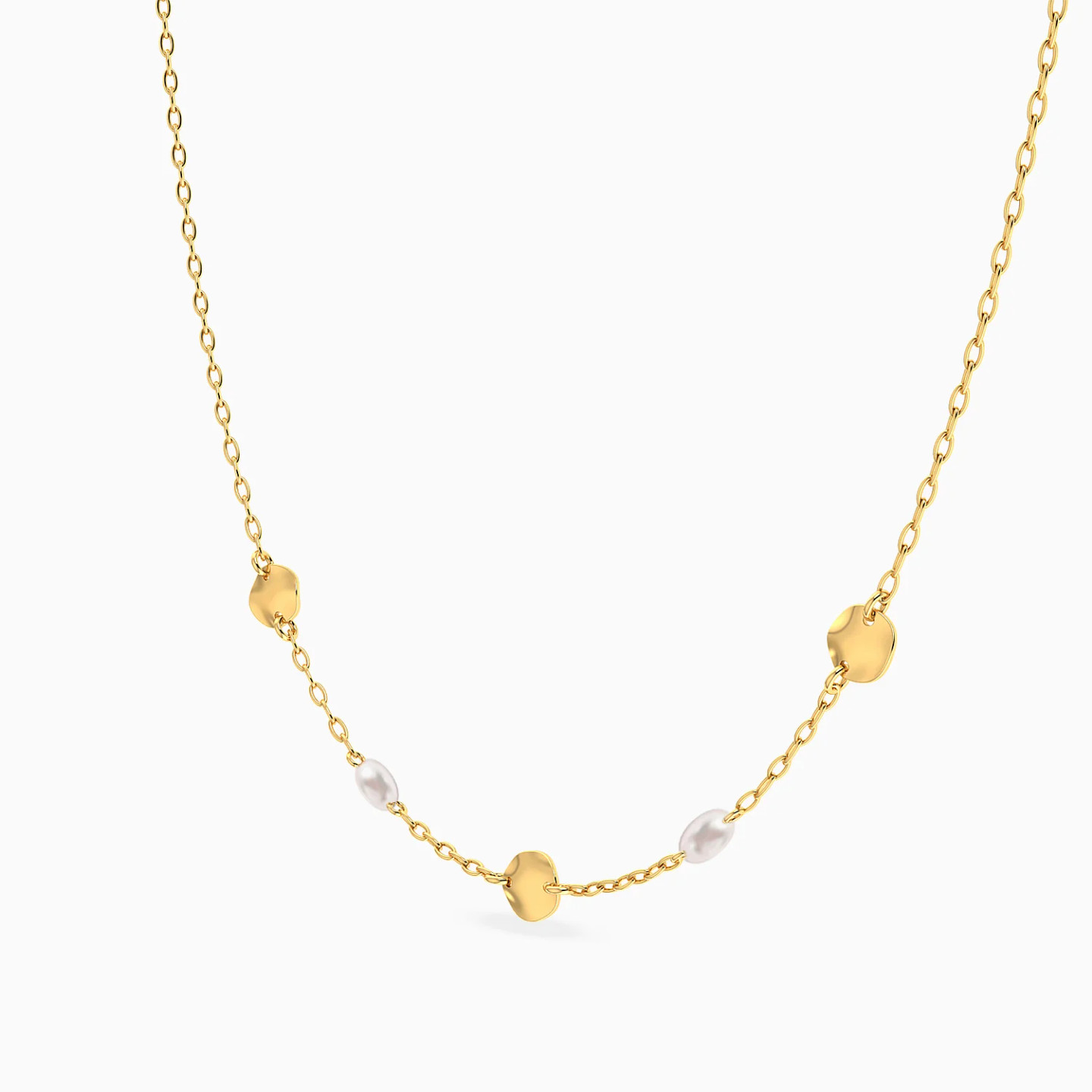 Round Discs Pearl Necklace in 18K Gold - 2 Round Discs Pearl Necklace in 18K Gold - 2