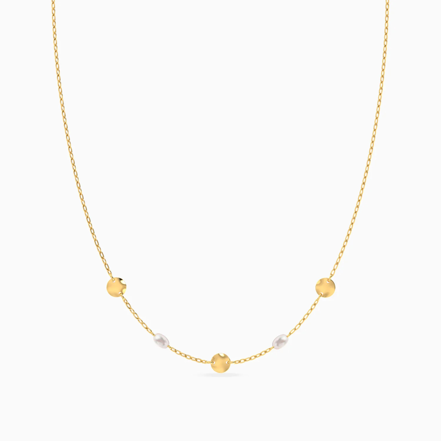 Round Discs Pearl Necklace in 18K Gold - 3 Round Discs Pearl Necklace in 18K Gold - 3