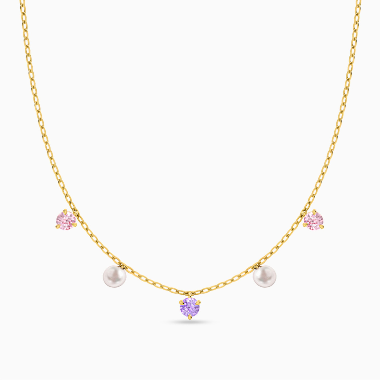 18K Gold Colored Stones Choker Necklace
