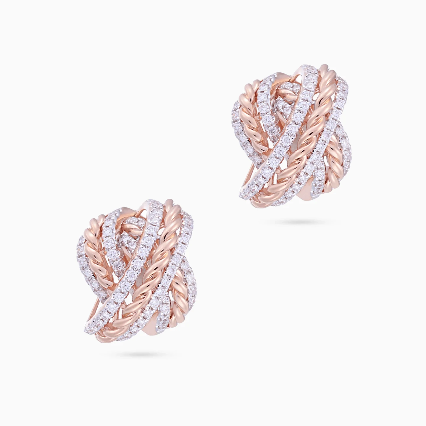 Twisted Rope Diamond Wide Stud Earrings in 18K Gold - 3 Twisted Rope Diamond Wide Stud Earrings in 18K Gold - 3