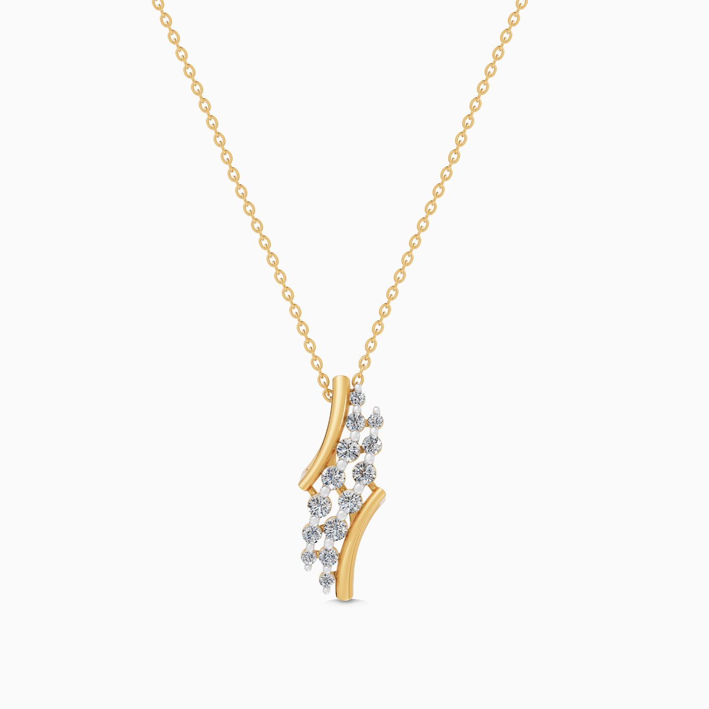 Vertical Curves Diamond Pendant Necklace in 18K Gold - 3 Vertical Curves Diamond Pendant Necklace in 18K Gold - 3