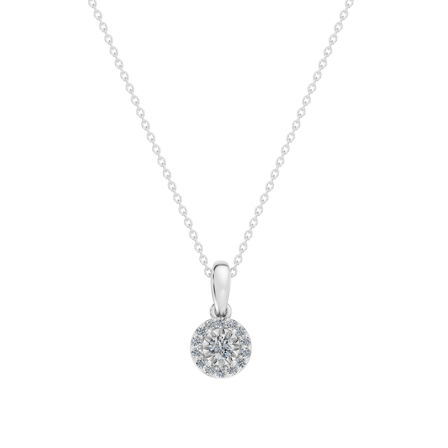 Round Halo Diamond Pendant Necklace in 18K Gold - 3 Round Halo Diamond Pendant Necklace in 18K Gold - 3
