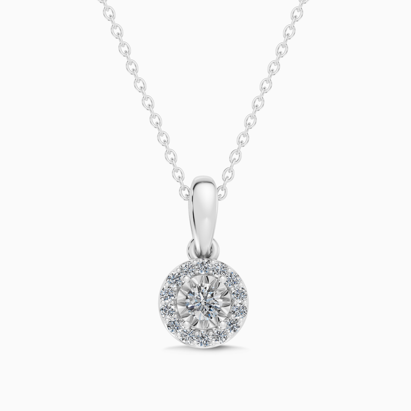 Round Halo Diamond Pendant Necklace in 18K Gold Round Halo Diamond Pendant Necklace in 18K Gold