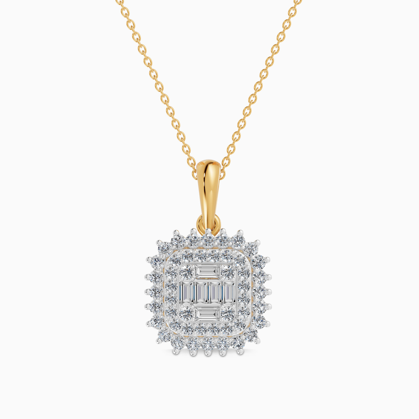 Square Layered Clusters Diamond Pendant Necklace in 18K Gold Square Layered Clusters Diamond Pendant Necklace in 18K Gold