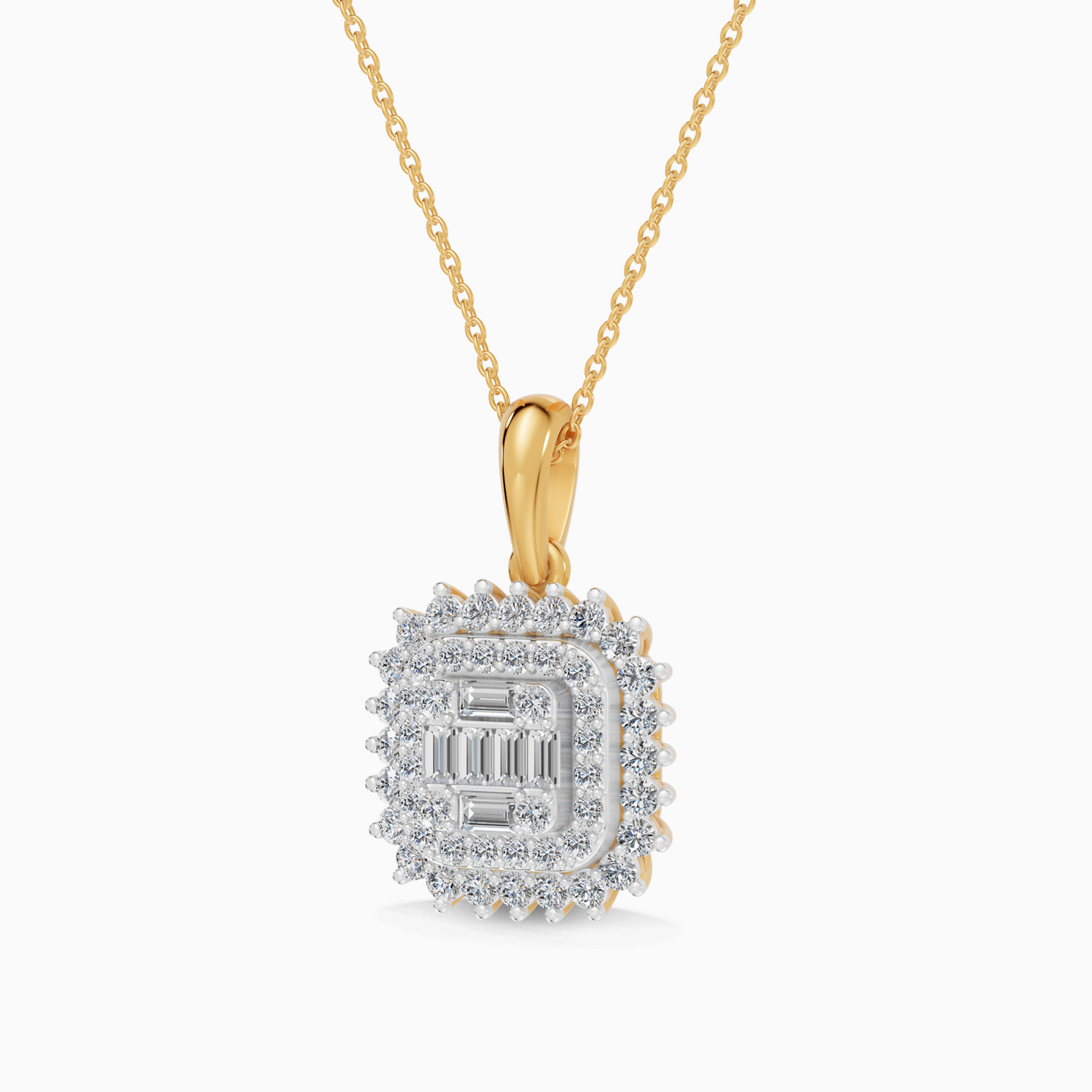 Square Layered Clusters Diamond Pendant Necklace in 18K Gold - 2 Square Layered Clusters Diamond Pendant Necklace in 18K Gold - 2