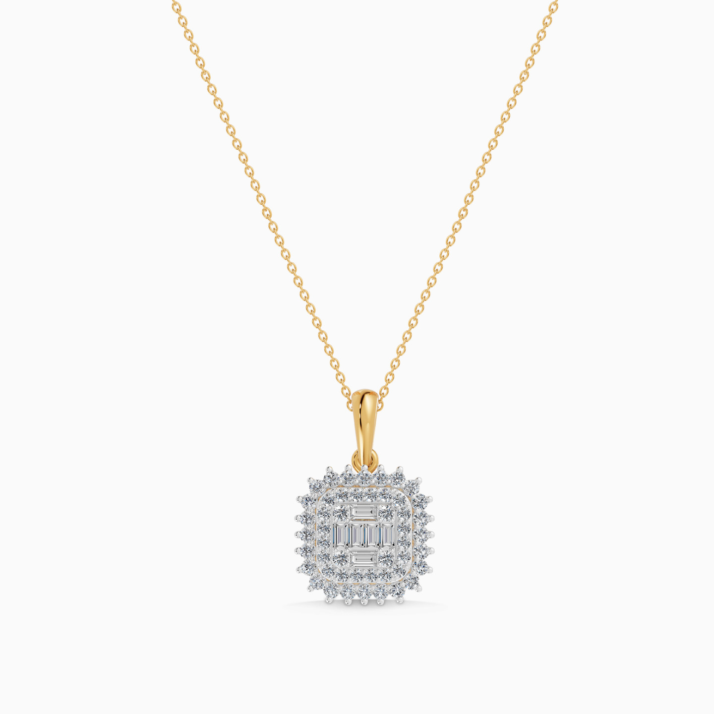 Square Layered Clusters Diamond Pendant Necklace in 18K Gold - 3 Square Layered Clusters Diamond Pendant Necklace in 18K Gold - 3