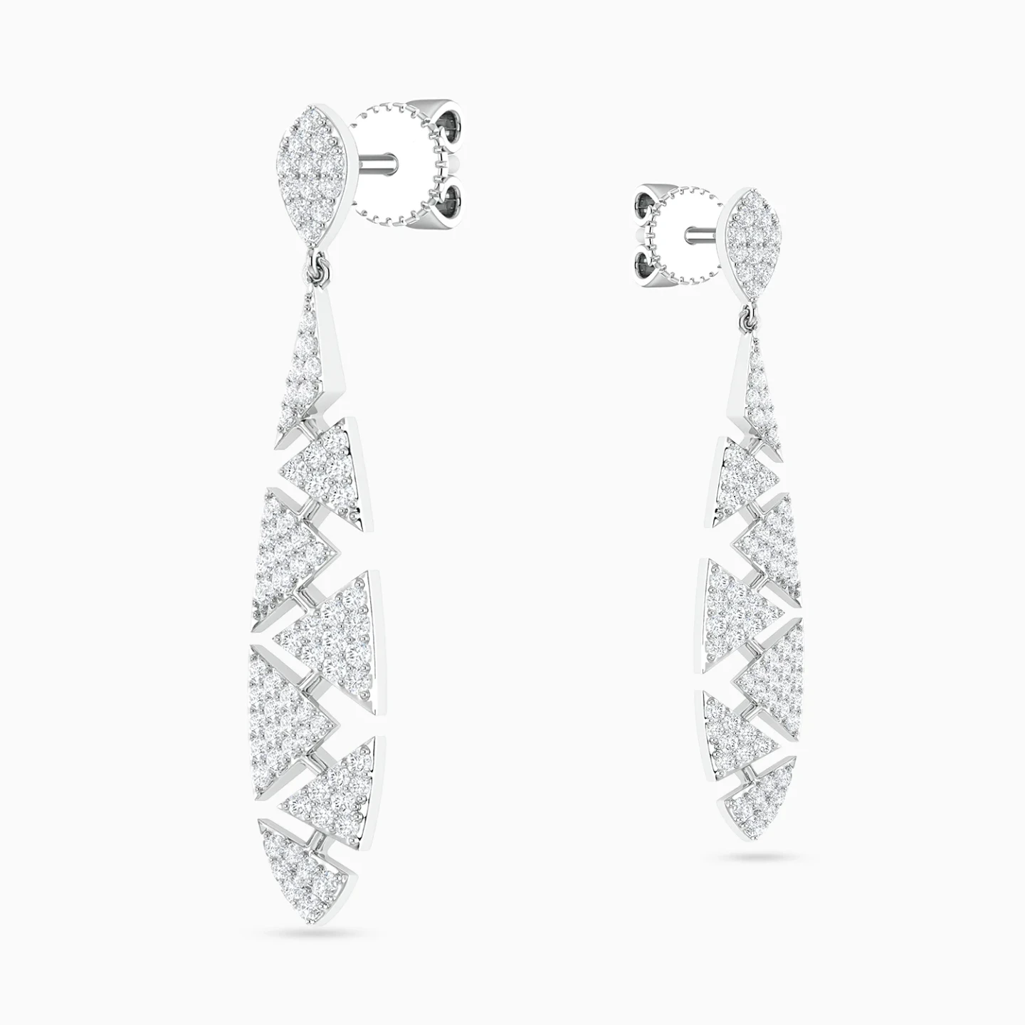 Tringular Pattern Diamond Drop Earrings in 18K Gold - 4 Tringular Pattern Diamond Drop Earrings in 18K Gold - 4