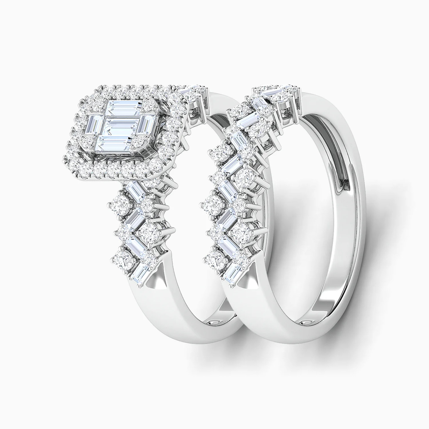 Zigzag & Rectangular Cluster Diamond Twin Rings in 18K Gold Zigzag & Rectangular Cluster Diamond Twin Rings in 18K Gold