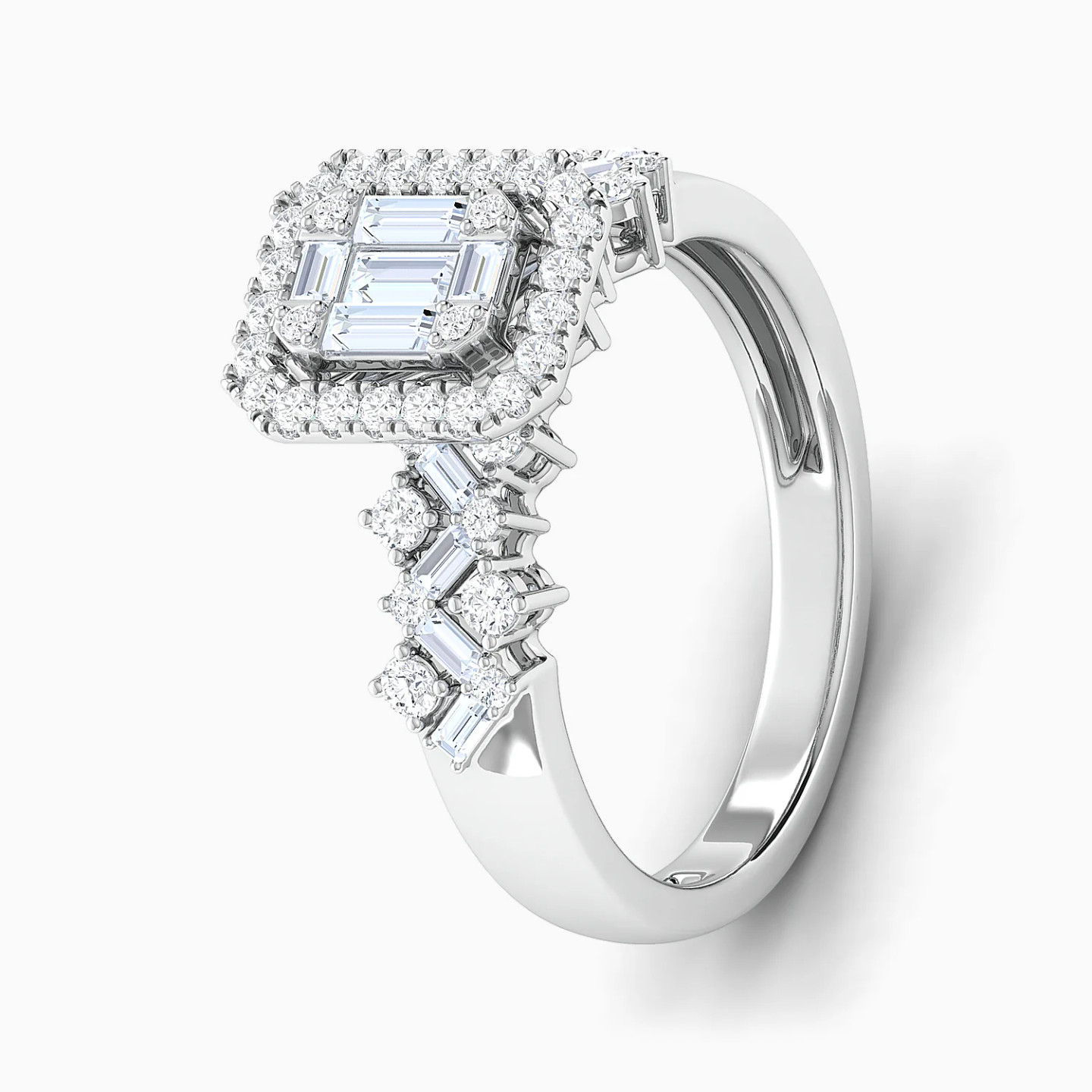 Zigzag & Rectangular Cluster Diamond Twin Rings in 18K Gold - 2 Zigzag & Rectangular Cluster Diamond Twin Rings in 18K Gold - 2