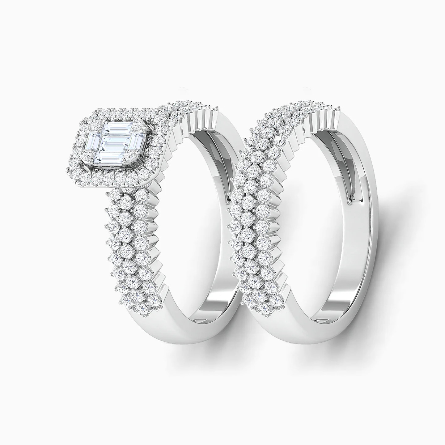 Studded Band & Square Cluster Diamond Twin Rings in 18K Gold Studded Band & Square Cluster Diamond Twin Rings in 18K Gold