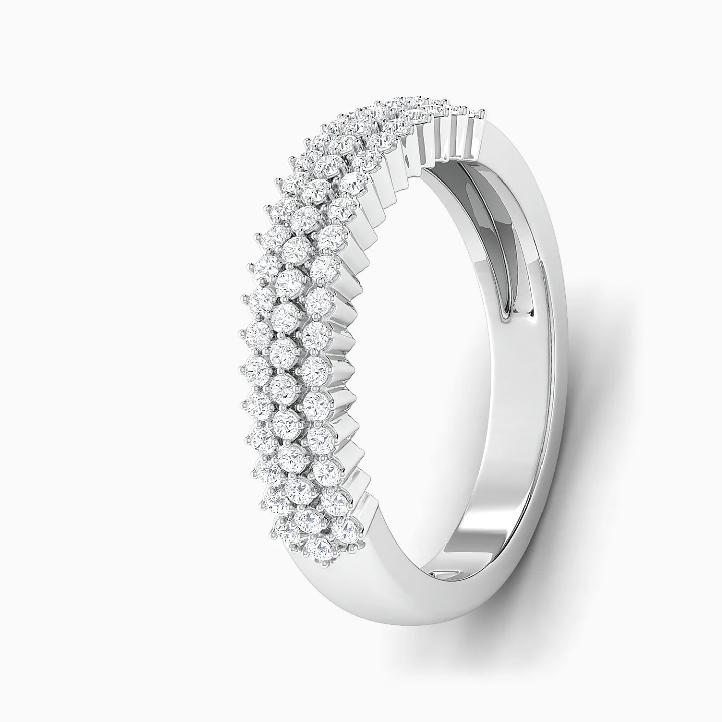 Studded Band & Square Cluster Diamond Twin Rings in 18K Gold - 3 Studded Band & Square Cluster Diamond Twin Rings in 18K Gold - 3