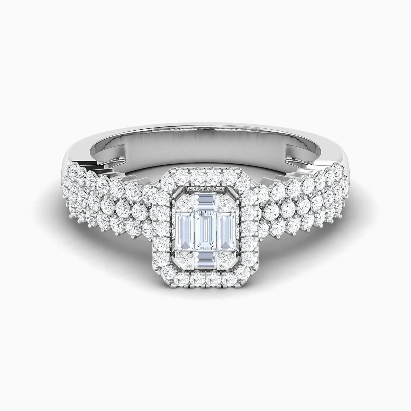 Studded Band & Square Cluster Diamond Twin Rings in 18K Gold - 4 Studded Band & Square Cluster Diamond Twin Rings in 18K Gold - 4