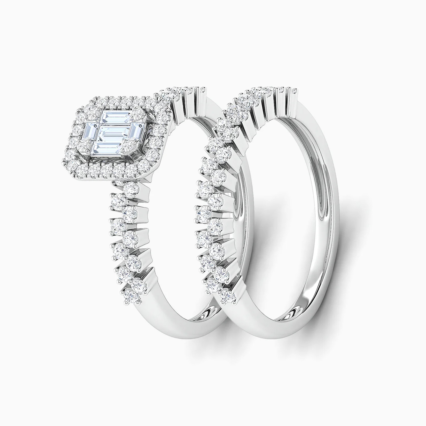 Elevated Square Cluster Diamond Twin Rings in 18K Gold Elevated Square Cluster Diamond Twin Rings in 18K Gold