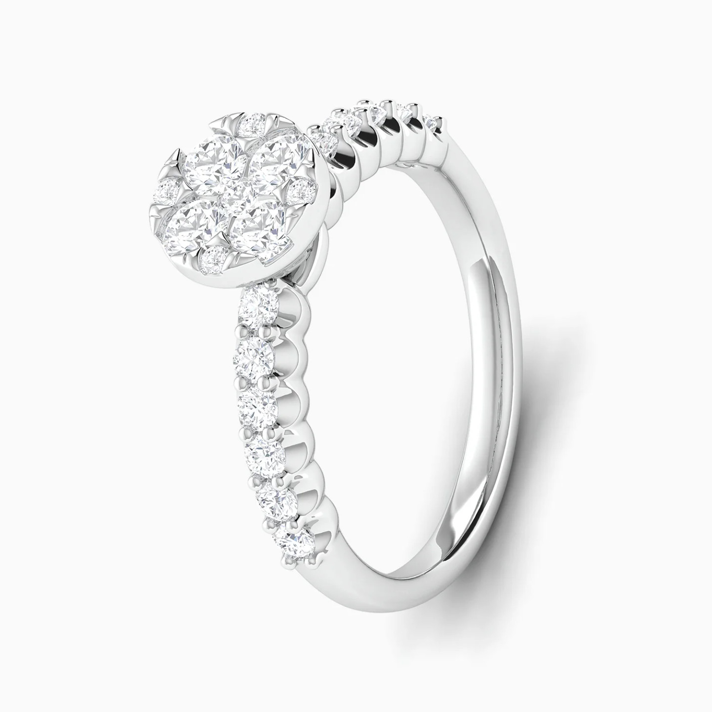 Elevated Round Cluster Diamond Twin Rings in 18K Gold - 3 Elevated Round Cluster Diamond Twin Rings in 18K Gold - 3