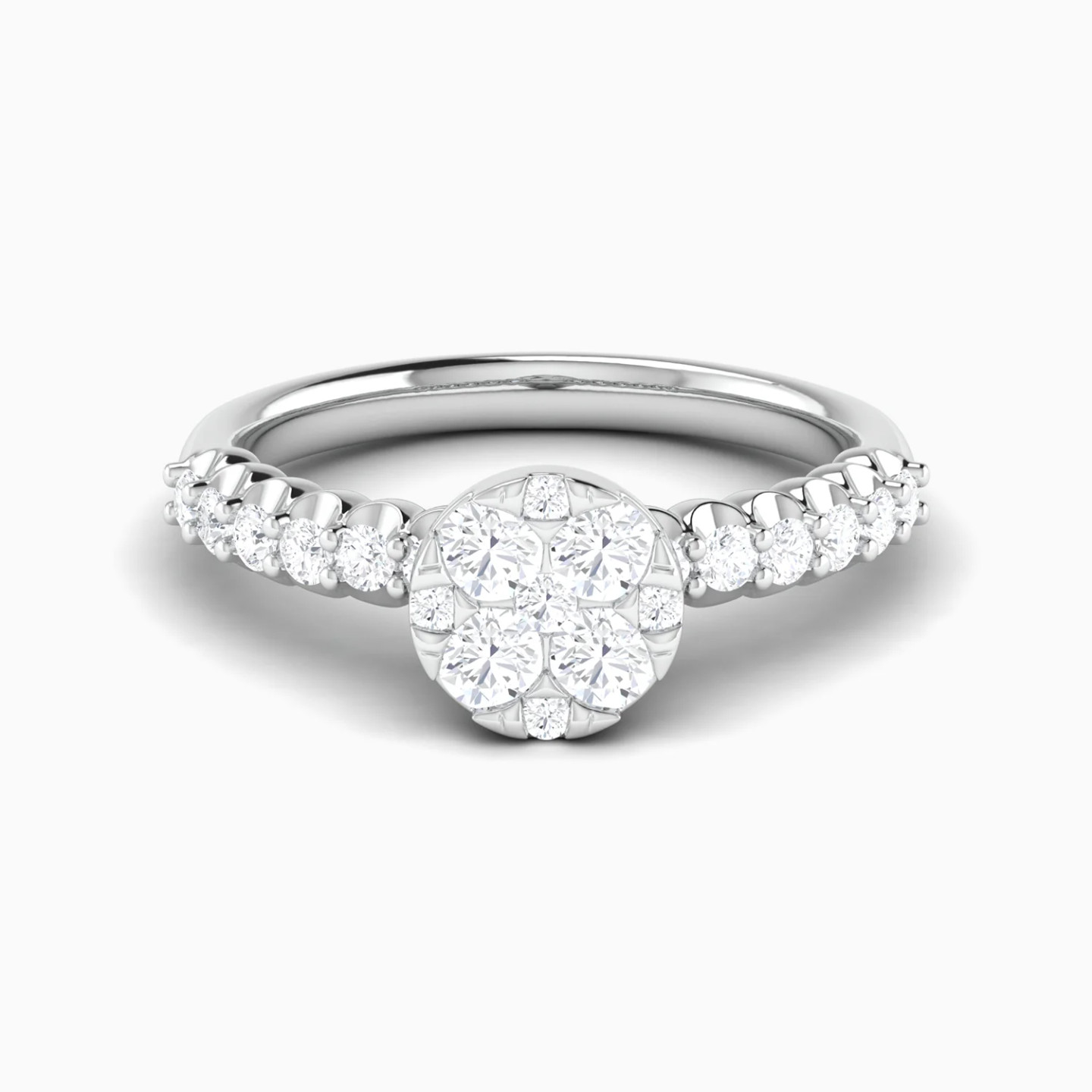 Elevated Round Cluster Diamond Twin Rings in 18K Gold - 5 Elevated Round Cluster Diamond Twin Rings in 18K Gold - 5