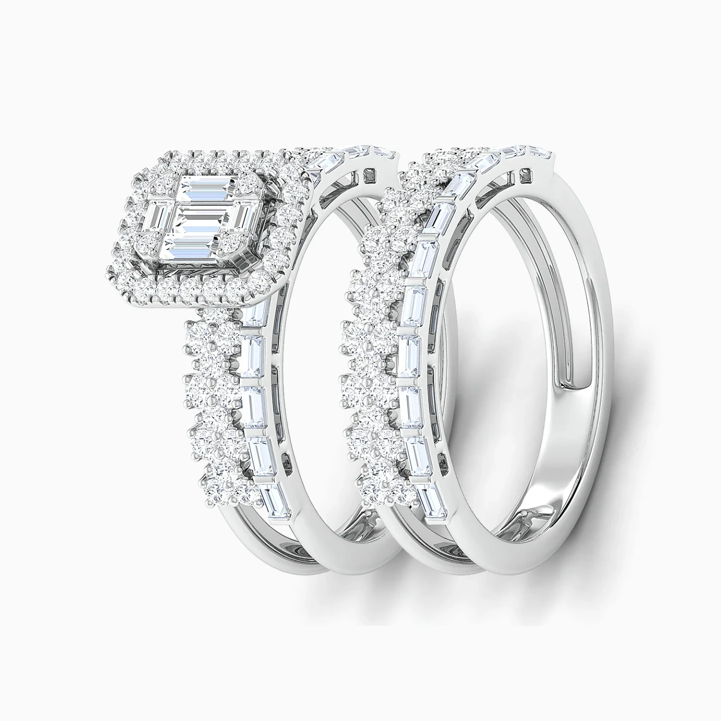 Rows & Rectangular Cluster Diamond Twin Rings in 18K Gold Rows & Rectangular Cluster Diamond Twin Rings in 18K Gold