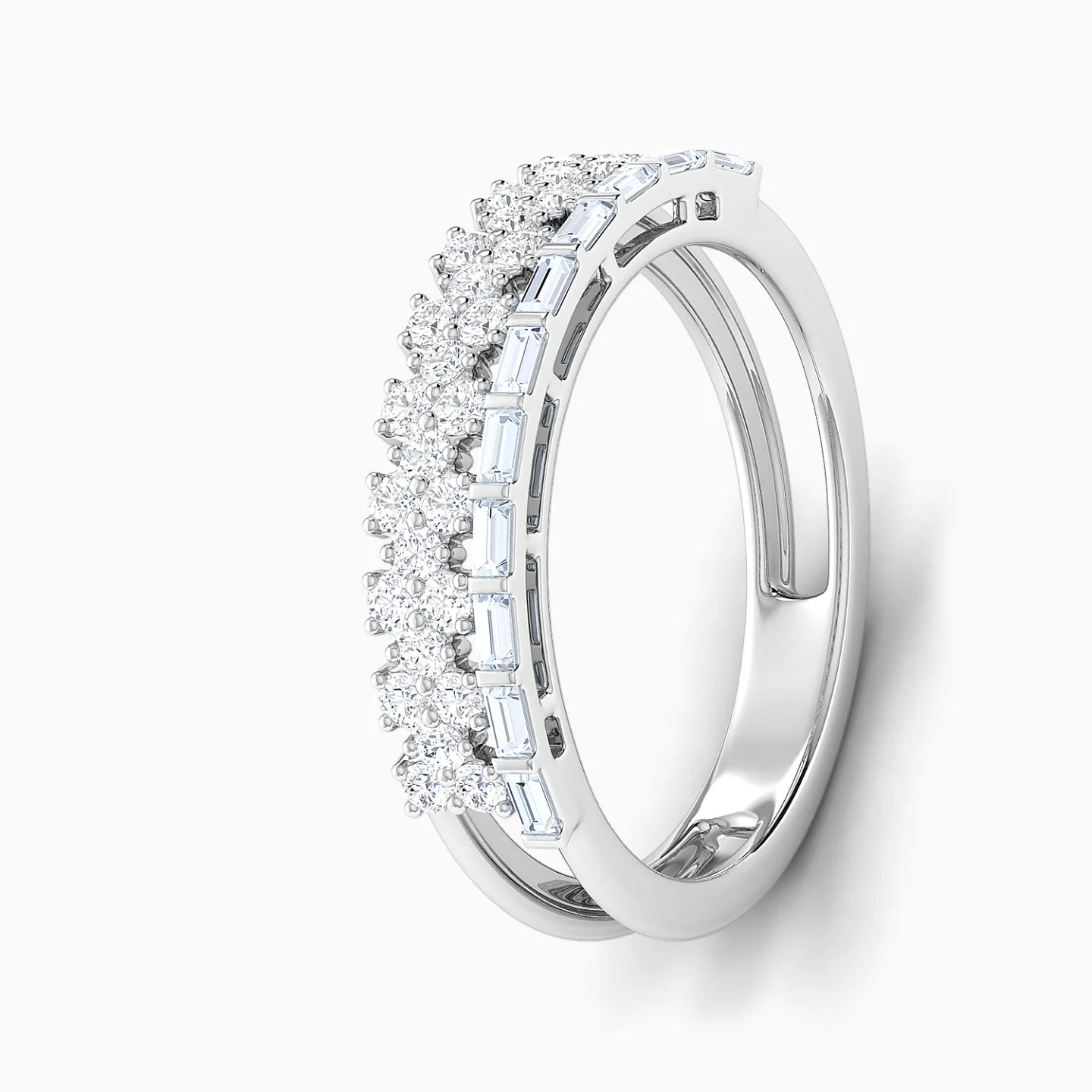 Rows & Rectangular Cluster Diamond Twin Rings in 18K Gold - 4 Rows & Rectangular Cluster Diamond Twin Rings in 18K Gold - 4