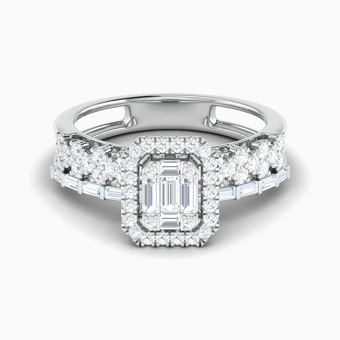Rows & Rectangular Cluster Diamond Twin Rings in 18K Gold - 5 Rows & Rectangular Cluster Diamond Twin Rings in 18K Gold - 5