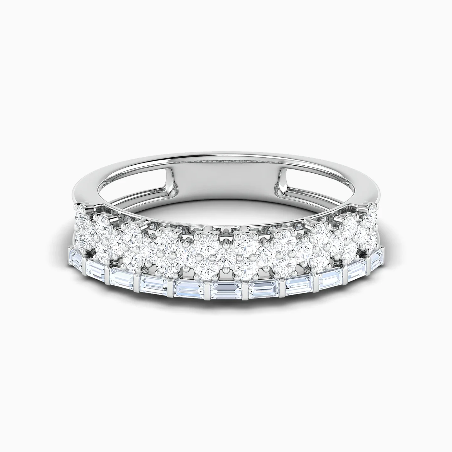 Rows & Rectangular Cluster Diamond Twin Rings in 18K Gold - 6 Rows & Rectangular Cluster Diamond Twin Rings in 18K Gold - 6